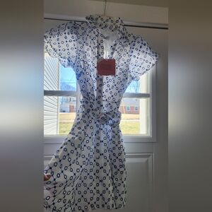 White and Blue Patterned Blouse